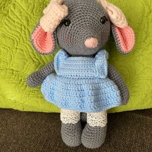 Handmade Crochet Bunny in Blue Dress